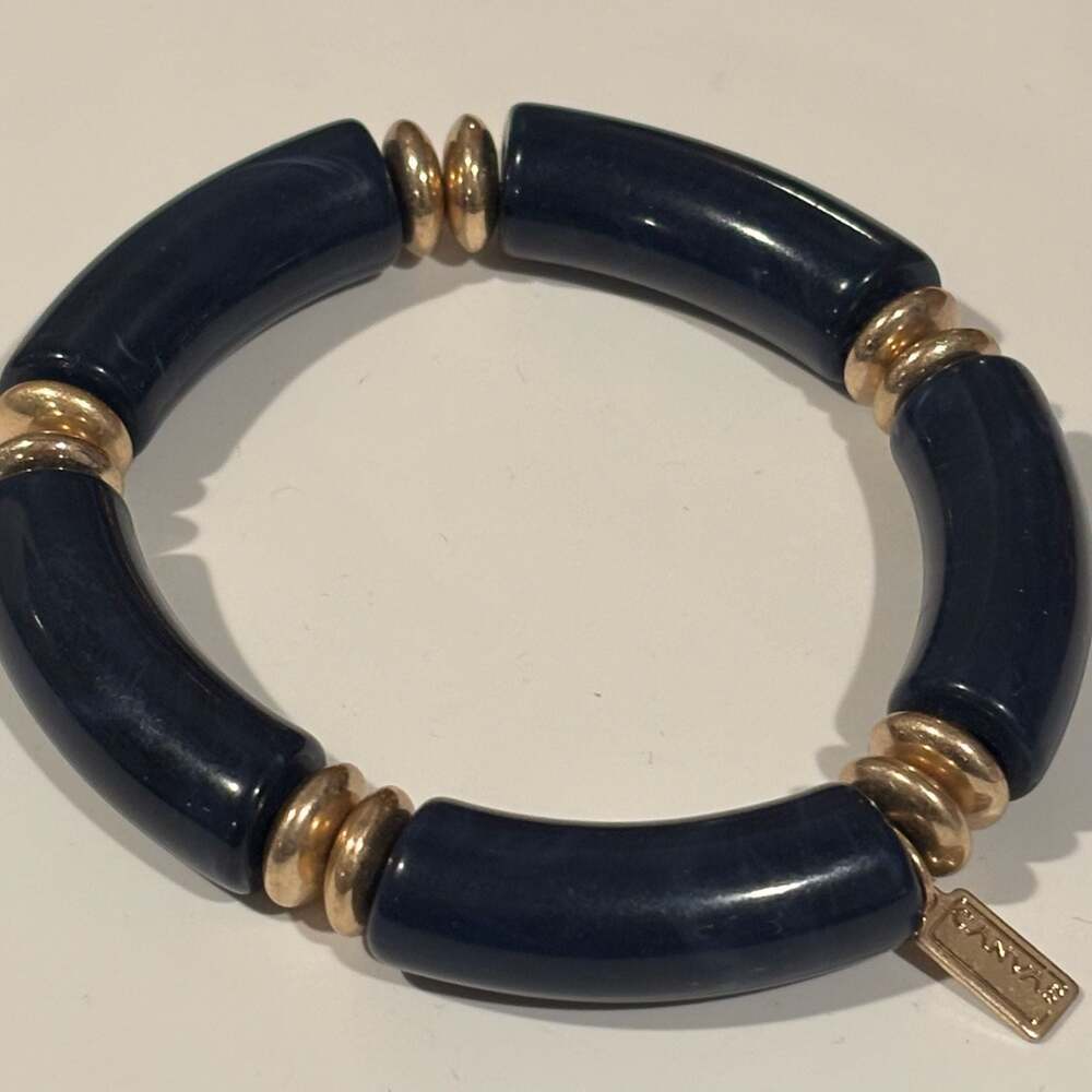 Canvas Lelani Resin Navy Gold Disc Stretch Bracelet